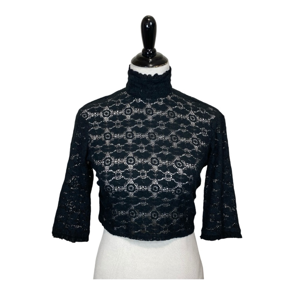 REFORMATION BLACK LACE CROPPED TOP RUFFLED STRETCH SZ S